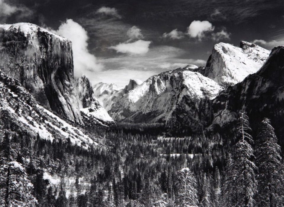 Ansel Adams Yosemite Valley in Winter n.d. Gelatin silver print, printed later Embossed on recto